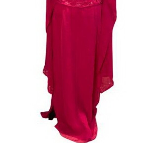 Cire by Landa Hot Pink Strapless Beaded Chiffon Dress With Wrap - Picture 8 of 8